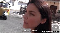 A big-boobed brunette Valentina Nappi walks in the street and agrees to be done in park